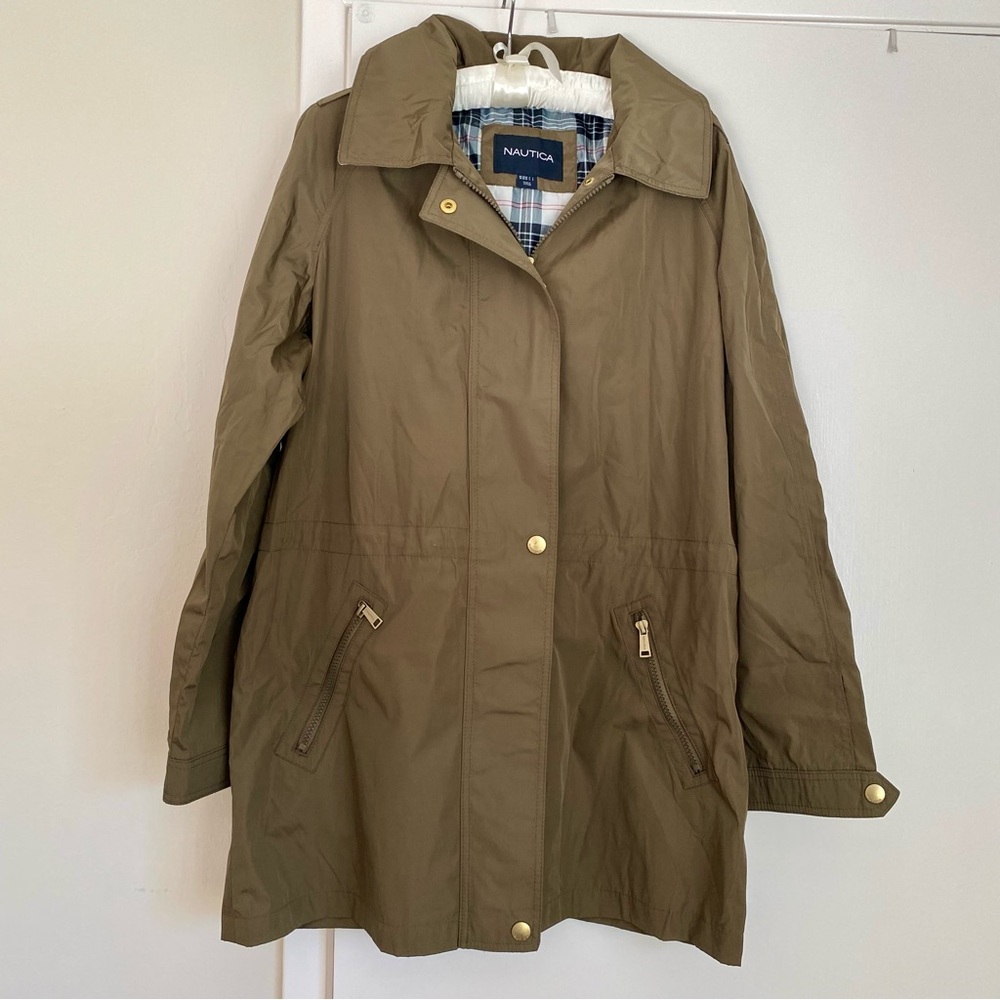 Nautica hooded rain jacket / trench coat